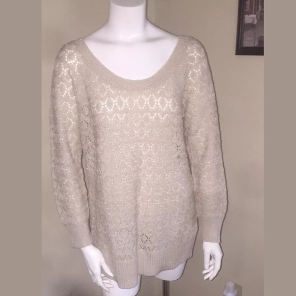 American Eagle Cream Sparkle Open Knit Sweater